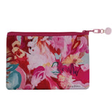 Floral patterned pouch with a pink zipper on a white background