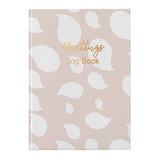 Meetings Log Book with white leaf pattern on a pink background