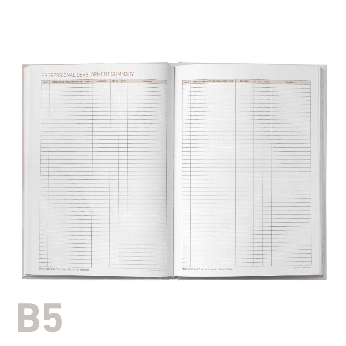Open notebook with grid pages on a white background