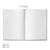 Open notebook with lined pages on a white background, labeled '3 Pages' and 'B5'.