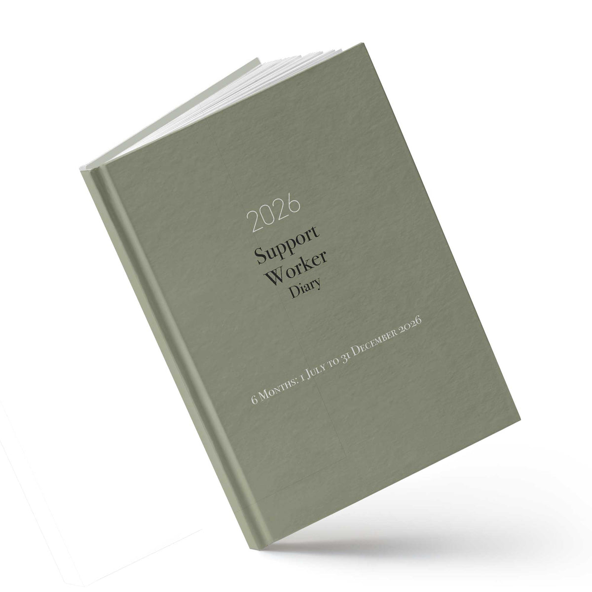 Green diary titled '2026 Support Worker Diary' on a white background